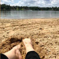 Image of contributor's feet digging into sand on a beach