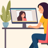 Image of a women on a video call with her doctor, there is a text overlay that reads: The Importance Of Working With Your GI To Manage Ulcerative Colitis