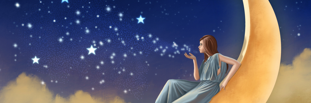 Learning to Accept and Embrace My Mild Cerebral Palsy Girl on the moon, blowing stars and magic dust in the sky.