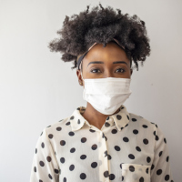woman wearing mask for protect. Woman wear with protective face mask at home.