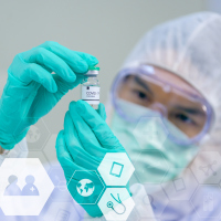 Doctor examining samples and applying a vaccine against virus infection.