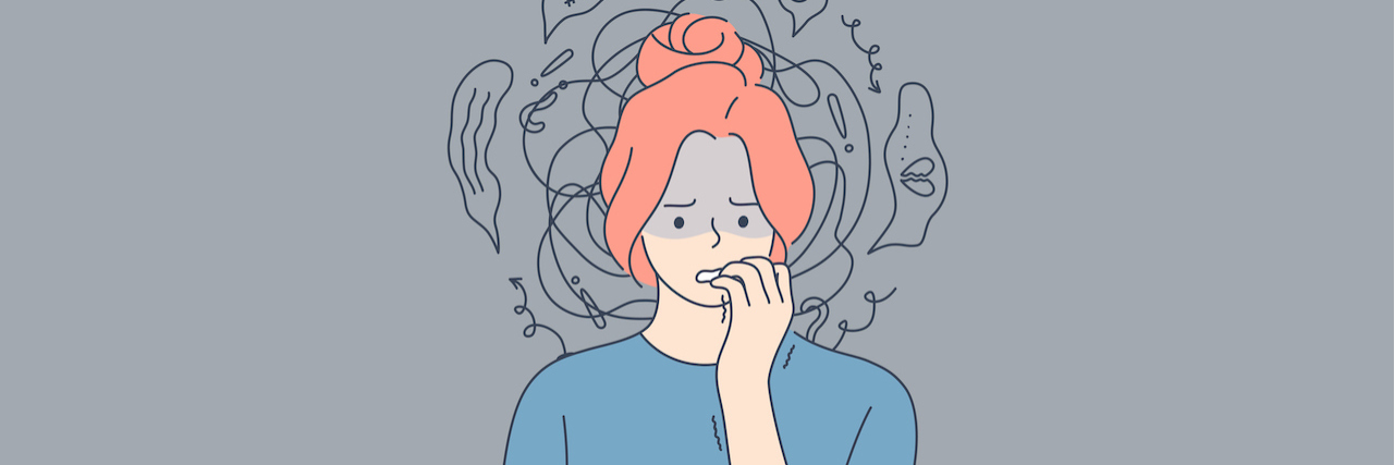 Waiting for 2020 U.S. Election Results With Anxiety and Depression An illustration of a woman nervously biting her nails