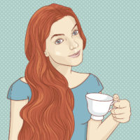 Illustration with woman holding a cup of tea