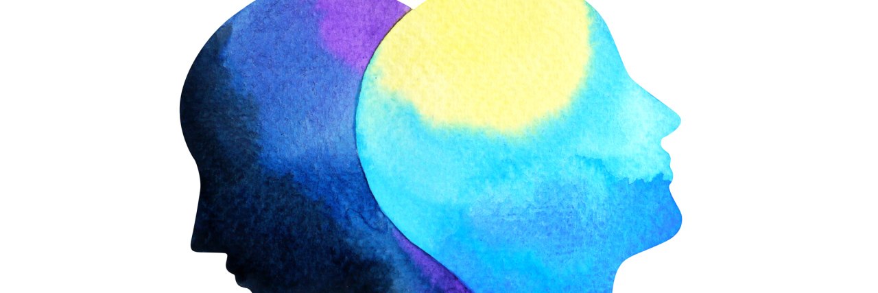 Finding Clarity on My Mental Health Diagnosis Journey Watercolor painting of profile two heads connected to one another