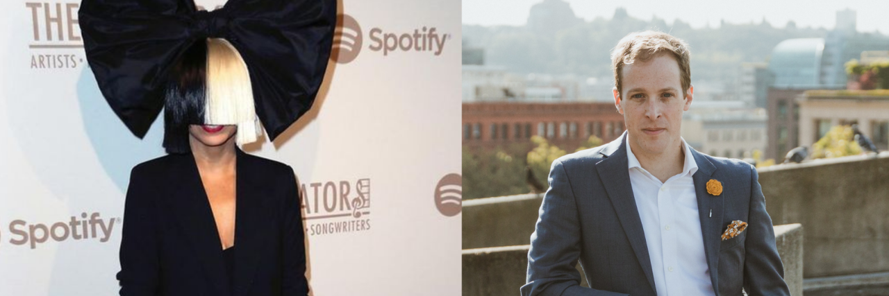 Yes, We Can Act: Autistic Actor Mickey Rowe Responds to Sia Left: Sia wearing a large bow on her head. Right: Mickey Rowe standing on an outdoor deck.