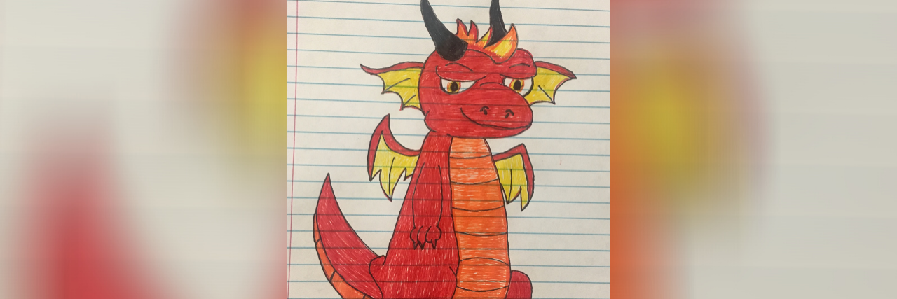 Coping by Creating a Dragon Metaphor for My Anxiety Drawing from contributor of red dragon with yellow wings