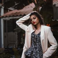 A woman walking outside