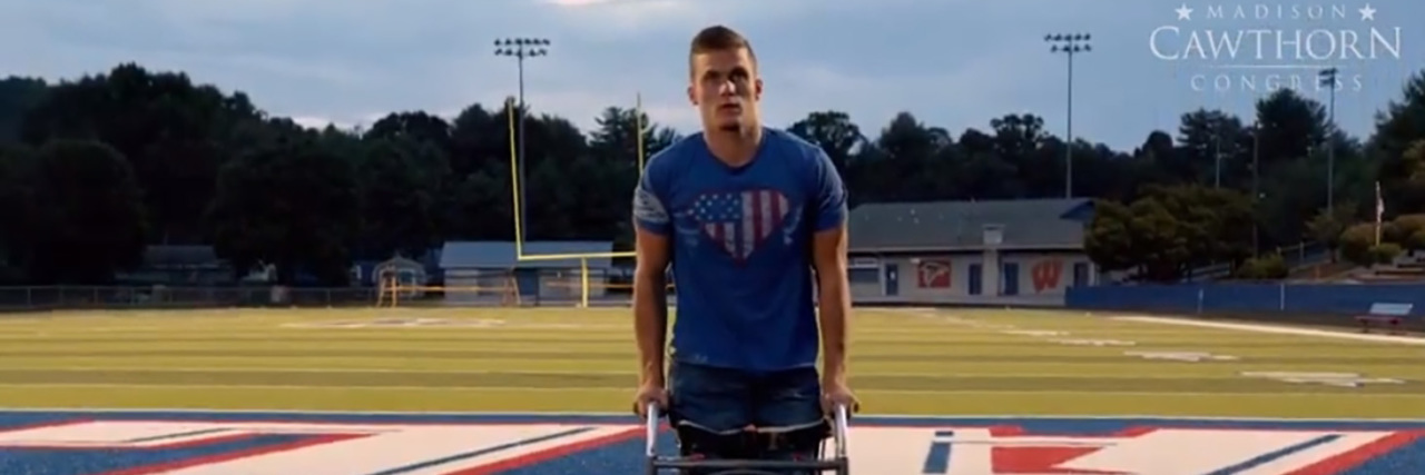 Wheelchair User Madison Cawthorn Wins Election to U.S. House Madison Cawthorn stands in a campaign video, an example of inspiration porn.