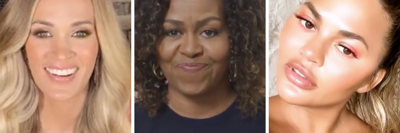 13 Celebrities Who Opened Up About Having Miscarriages Side-by-side headshots of Carrie Underwood, Michelle Obama and Chrissy Teigen