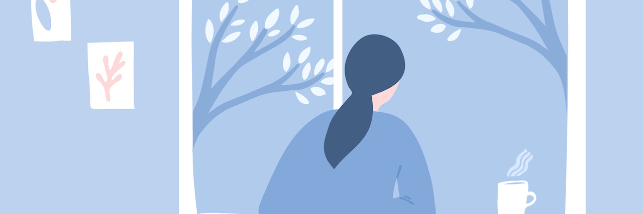 Wondering if My Lethargy Is Loneliness or Depression Illustration of woman looking out of window, in a cozy room