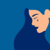 vector of woman crying, blue hair, blue background