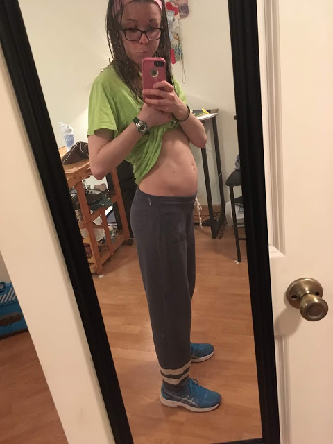 Casey's stomach bloated after eating gluten.