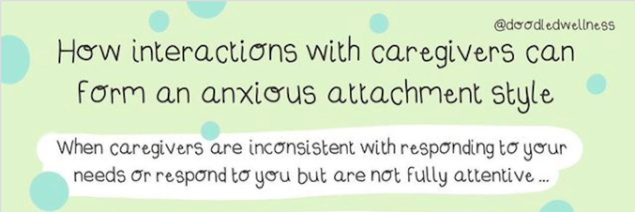 These Graphics Will Help You Understand Your Attachment Style How interactions with caregivers can form an anxious attachment style graphic with a green background