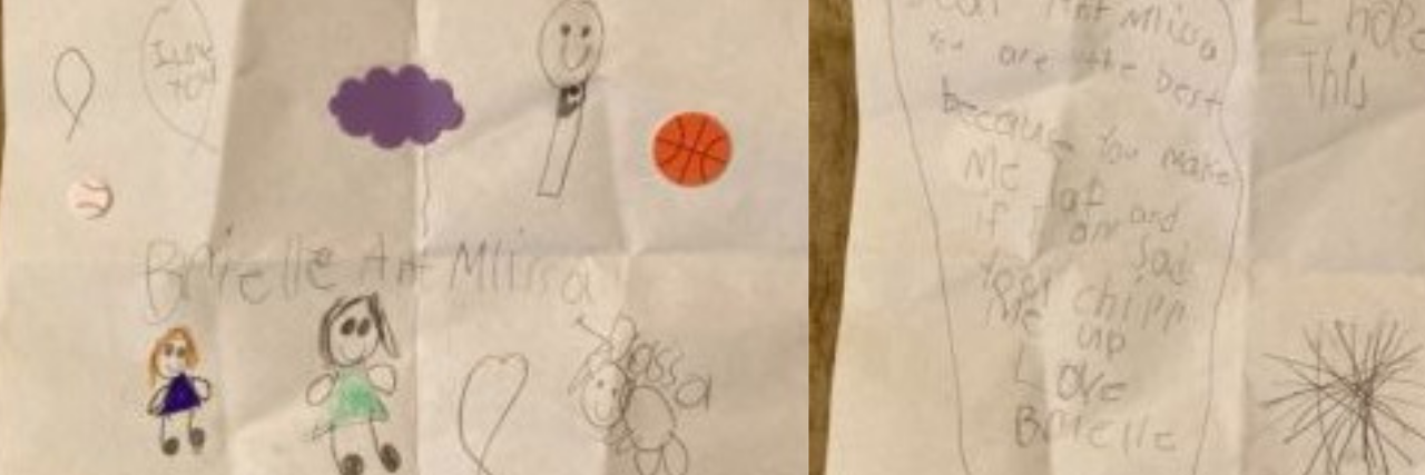 How My Niece Makes Me Feel Seen and Helps My Mental Health photo of the letter the author's niece gave her with pictures of them and a note