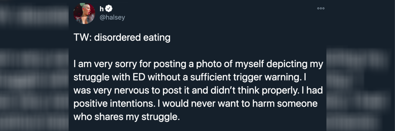 Why Halsey's Photo of Her 'Lowest Point' Was Met With Backlash Tweet apology from Halsey's official Twitter account.