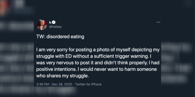 Tweet apology from Halsey's official Twitter account.