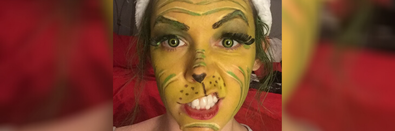 Please Think Before Asking Health Questions at Holiday Gatherings Amanda dressed as the Grinch.