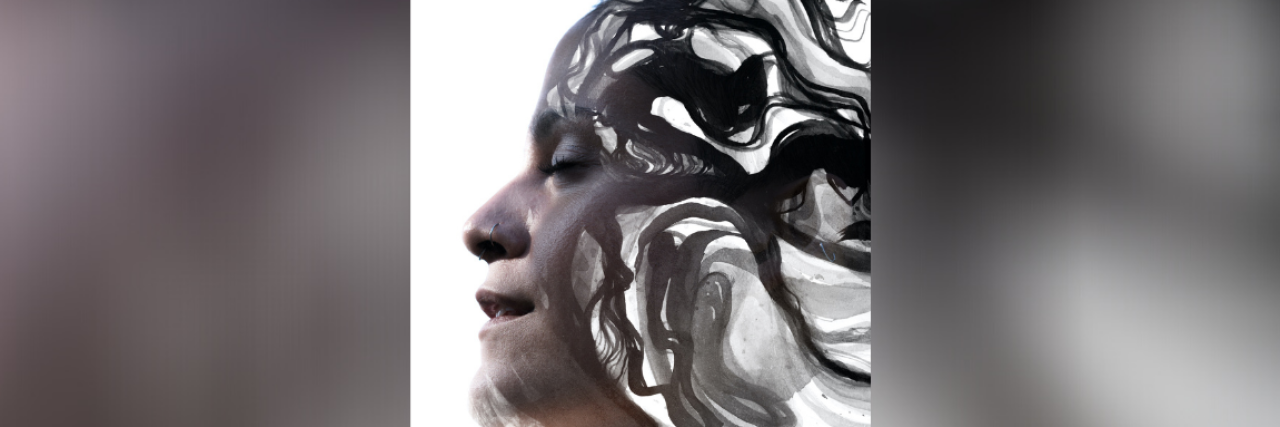 Paintography artwork of woman's face dissolving into swirls