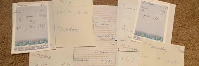 Notes written by Lauren's mother.