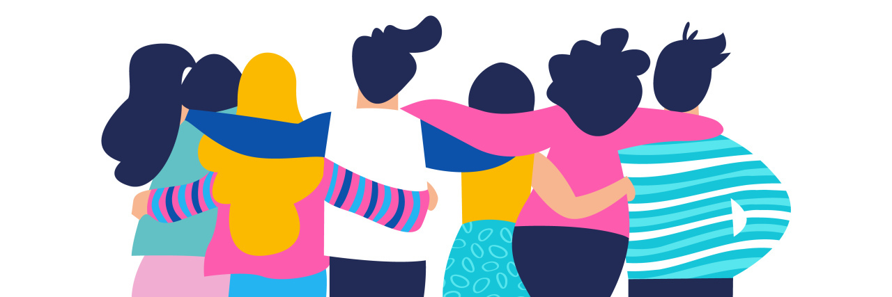 How Friendships Change After Chronic Illness Diverse friend group of people hugging.