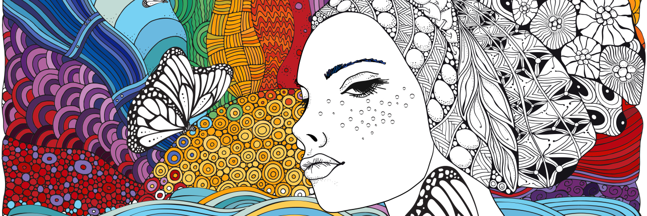 When I Realized There's No Shame in Being Autistic Art of woman with butterfly and rainbow in background.