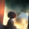 digital art painting of girl sitting on a window and looking outside