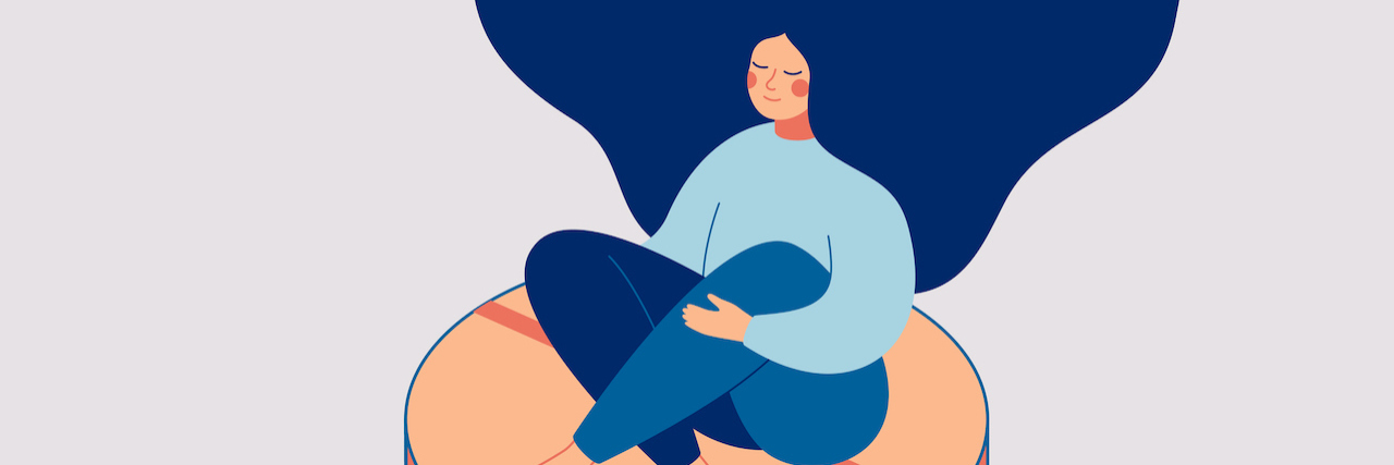 My Medication for Depression Helps Me Stay Mentally Healthy Illustration of woman sitting on round pill