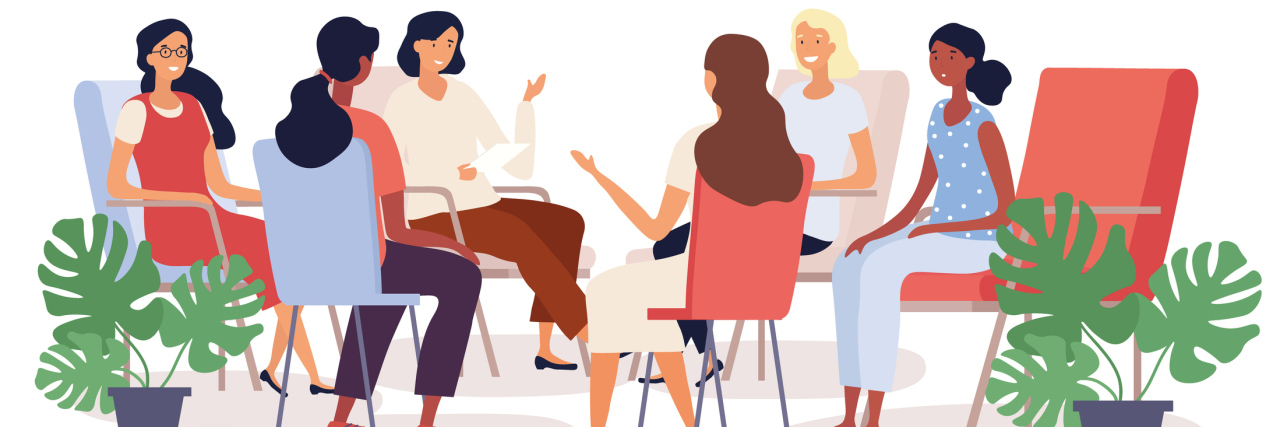 How to Support Your Local Mental Health Movement vector illustration of a group of women in a group therapy session
