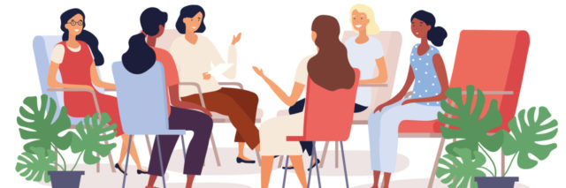 vector illustration of a group of women in a group therapy session