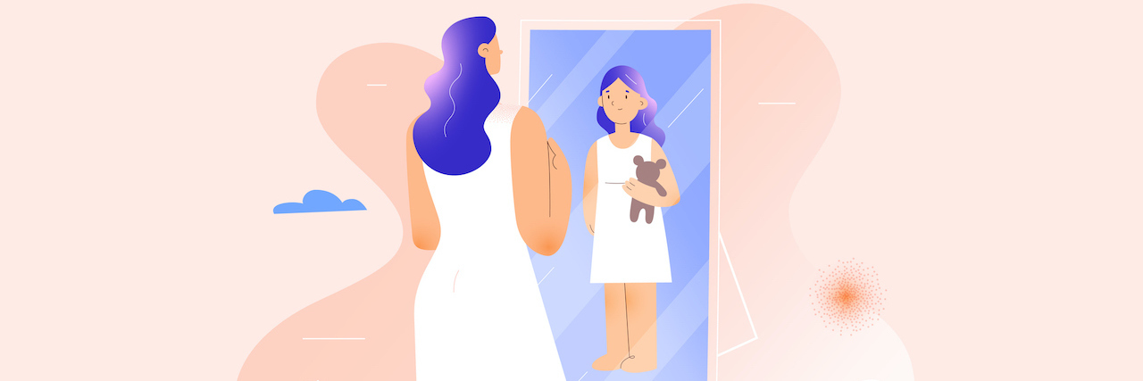 Mental Health: How Age Regression Helps Me Cope Woman looking into the mirror and seeing yourself as a child