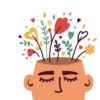 illustration of a head with flowers coming out