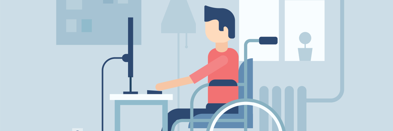KHN: ALS Patients Gain Faster Access to Disability Payments A man in a wheelchair on a computer