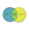 Venn diagram showing blue anxiety on the left and yellow depression on the right, with green memory loss in the middle overlap
