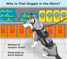 Cover of "Why is the doggie in the store" a book that teaches kids about service dogs.