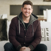 screenshot of Michael Buble from the Bell Let's Talk (#BellLetsTalk) campaign video for 2021, smiling for the camera