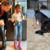 [Left] Chrissy Teigen putting on boots with her daughter [Right} A horse