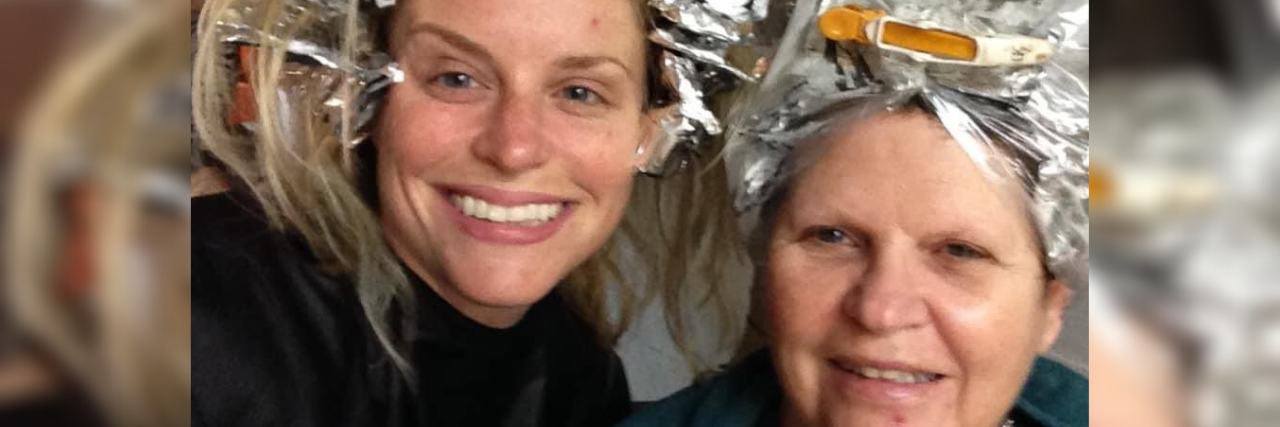 Learning to Be Patient With a Parent Who Has Alzheimer's Lauren and her mom at the hair salon.