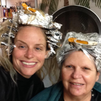 Lauren and her mom at the hair salon.