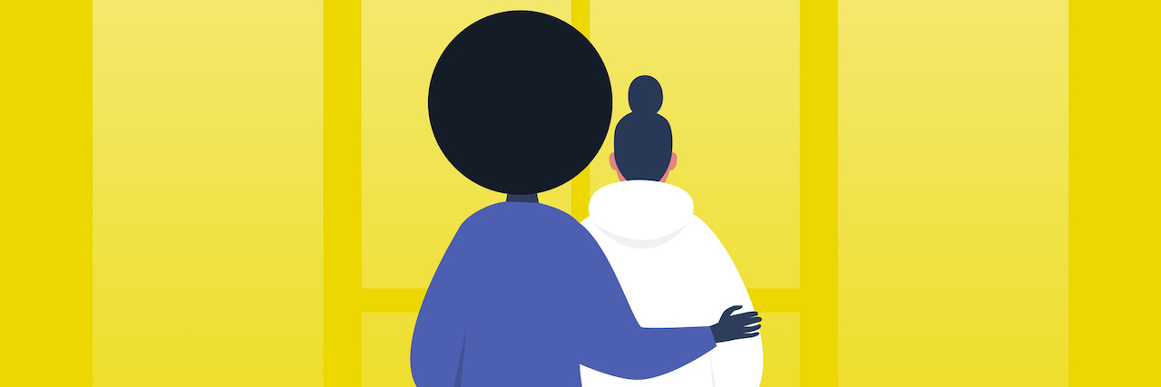 The Power of Silence in Supporting Others in Crisis or Grieving Illustration of Black woman with her arm around a white woman, both standing in front of and facing windows