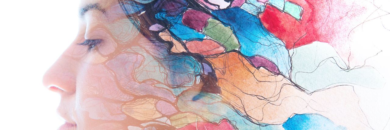 My Bipolar Diagnosis Helped Me Keep a Steady Job and Saved My Life Paintography, double exposure profile of woman's face blended with bright colors
