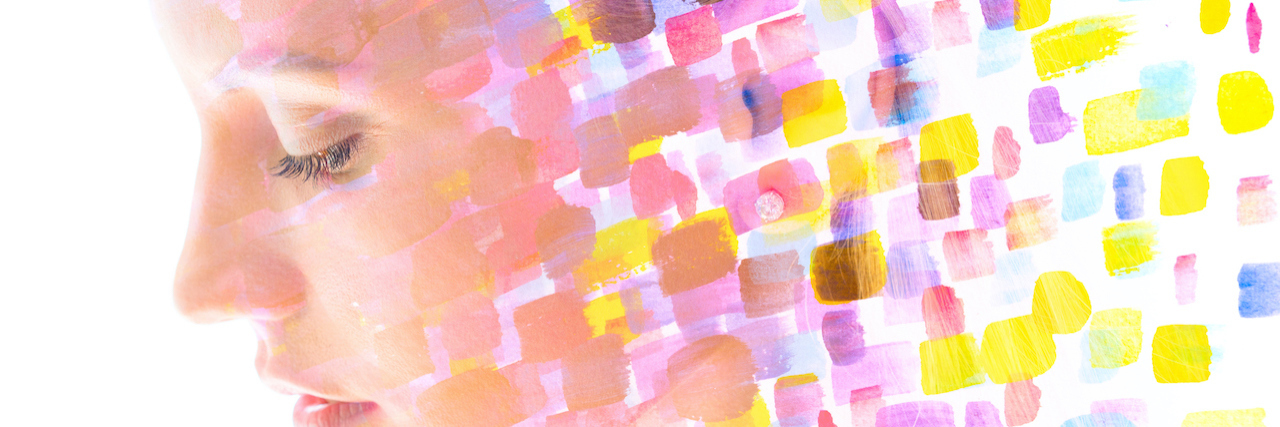 What Daily Life With Disorganized Schizophrenia Is Like Paintography. Double exposure of woman's profile dissolving into colorful particles and shapes