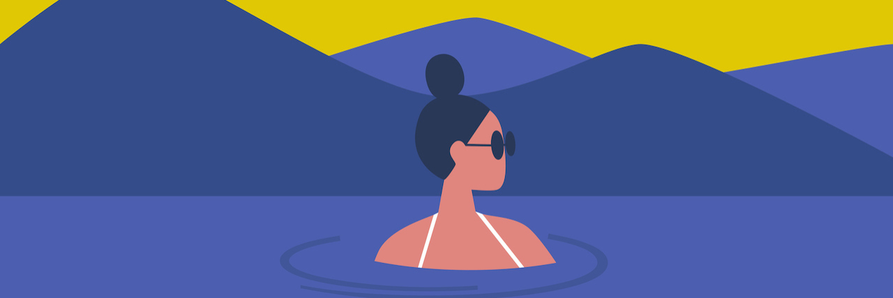 Illustration of woman swimming in the sea