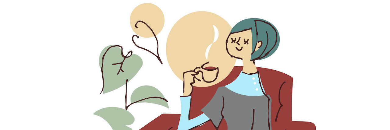 Building Back Up After Struggling With Job Loss and Health Issues Illustration of a woman relaxing on a sofa and drinking coffee