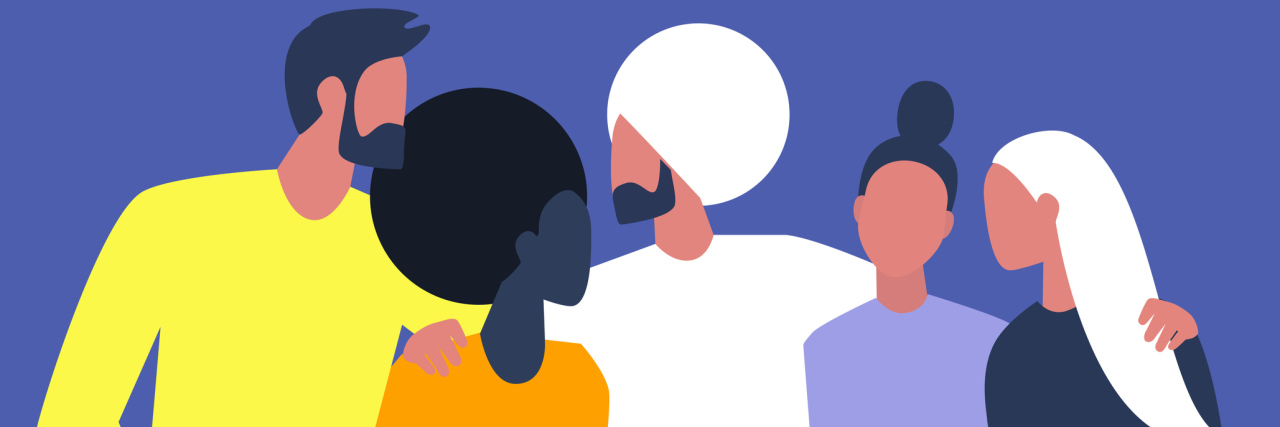 The Role of Community and Systems in Mental Health Recovery A group of diverse friends, with arms around each other; vector image