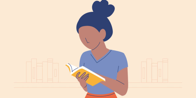 Illustration of woman reading a book