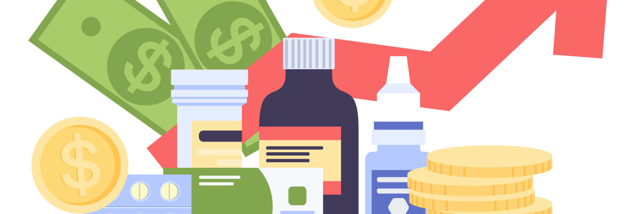 State Lawmakers Propose Tough Bills to Stop Rising Drug Costs Graphic illustrations rising drug prices with dollar bills behind various pill bottles