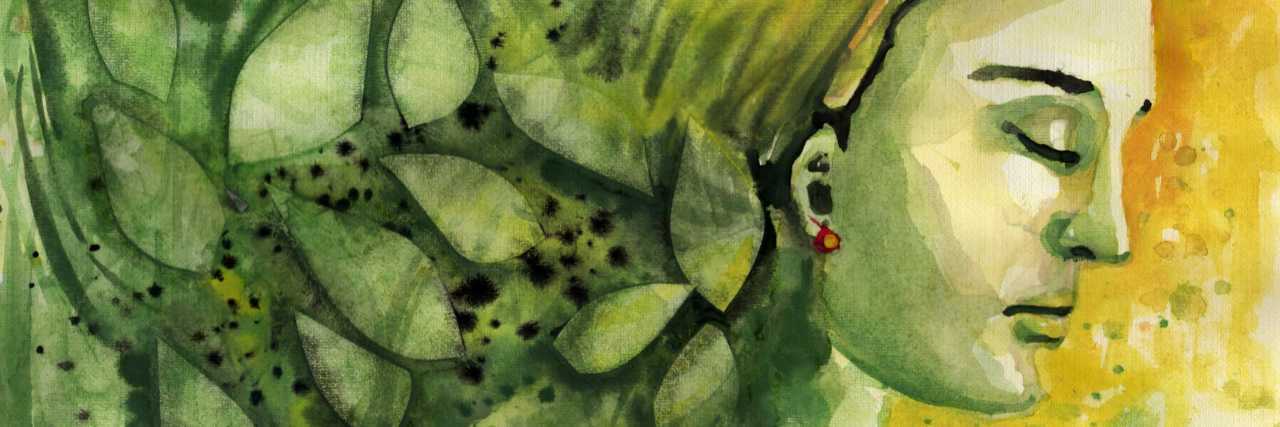 I'm Tired of Living on the Edge With Chronic Pain During COVID Art of woman with plant elements.