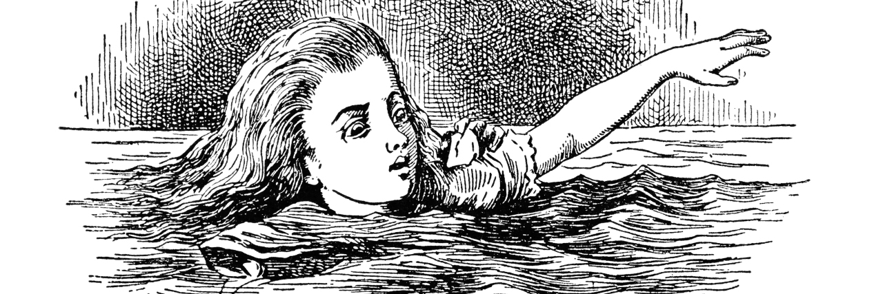 The Connection Between 'Alice in Wonderland' and Migraines a swimming alice taken from an original 1866 print of alice's adventures