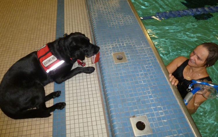 Maggie watches Ellen swinging in the pool.