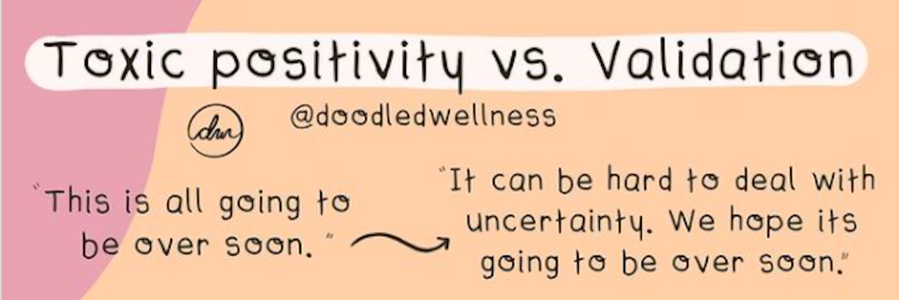 What's the Difference Between Toxic Positivity and Validation? Graphic that reads toxic positivity vs. validation